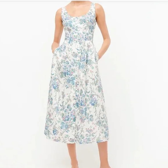 J. Crew Dresses & Skirts - J. Crew White Floral Midi Dress with Blue & Green Print